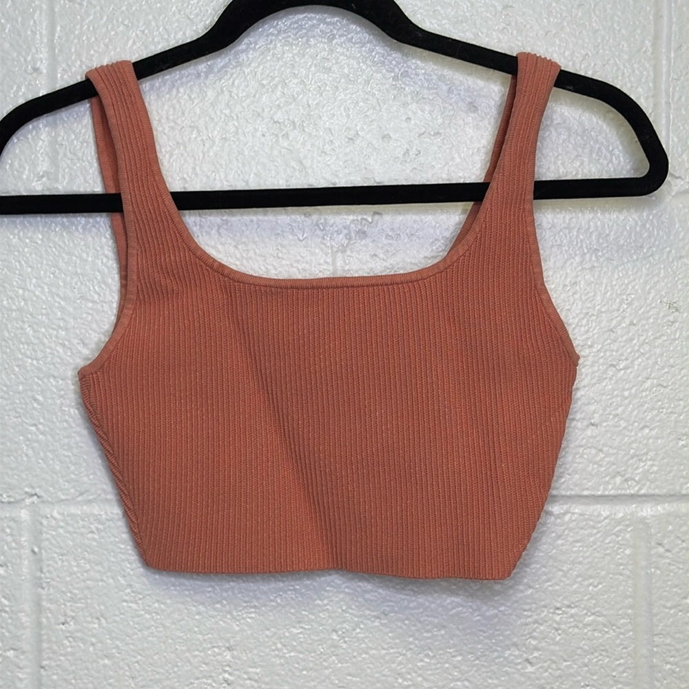 Aritzia Babaton Pink Sculpt Knit Square Neck Crop Tank Top